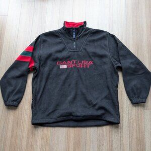 Vintage GANT USA Rugger Fleece Half Zip Sweatshirt - Men's Large - black & red